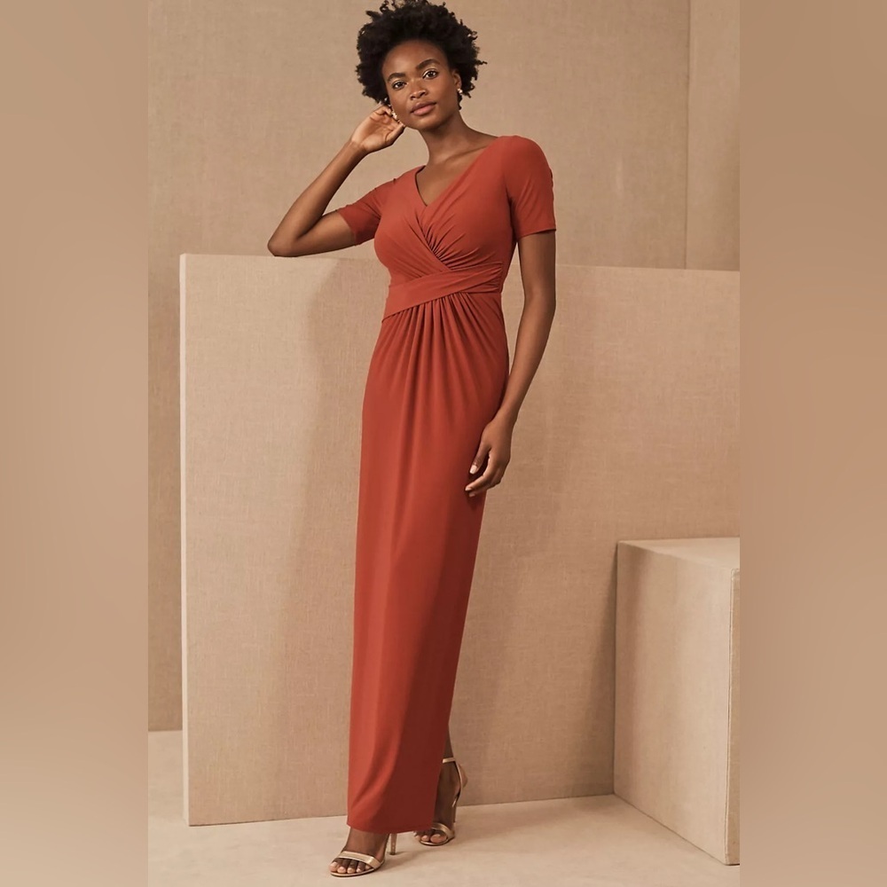 BHLDN Burnt Orange Chelle Jersey Twist Front V-Neck Short Sleeve Dress NWT Sz 0